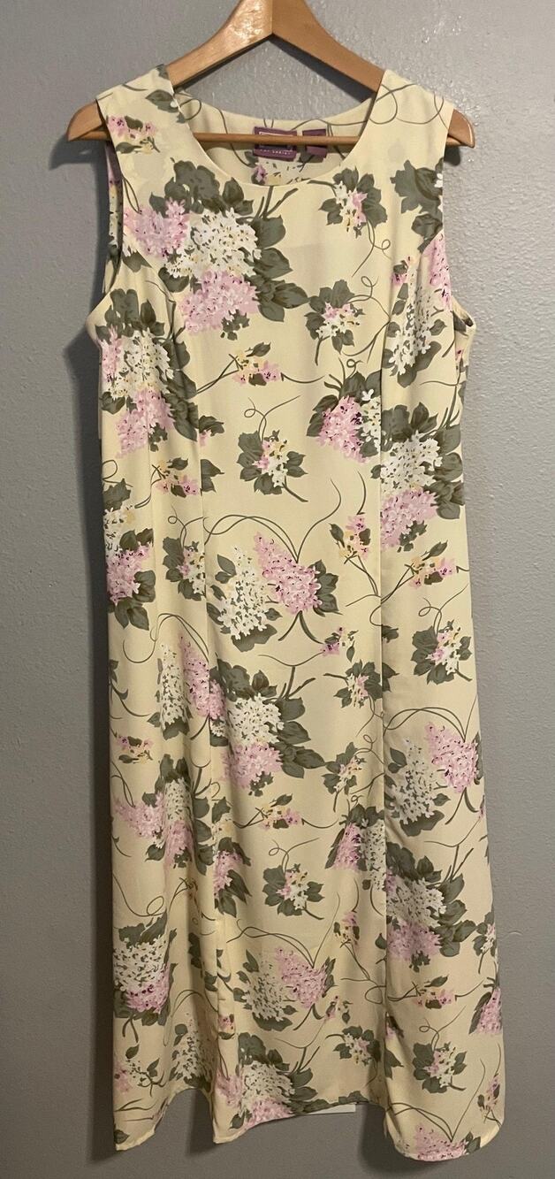 Vintage Premier International Womens Dress Large Yellow Floral Cottagecore 90s